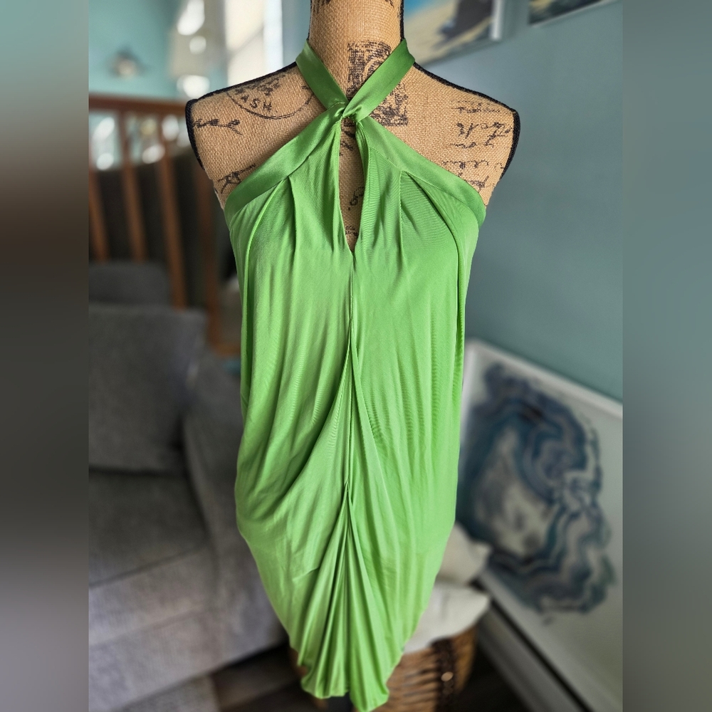 Halter Neck Ruched Bubble Hem Dress Bebe